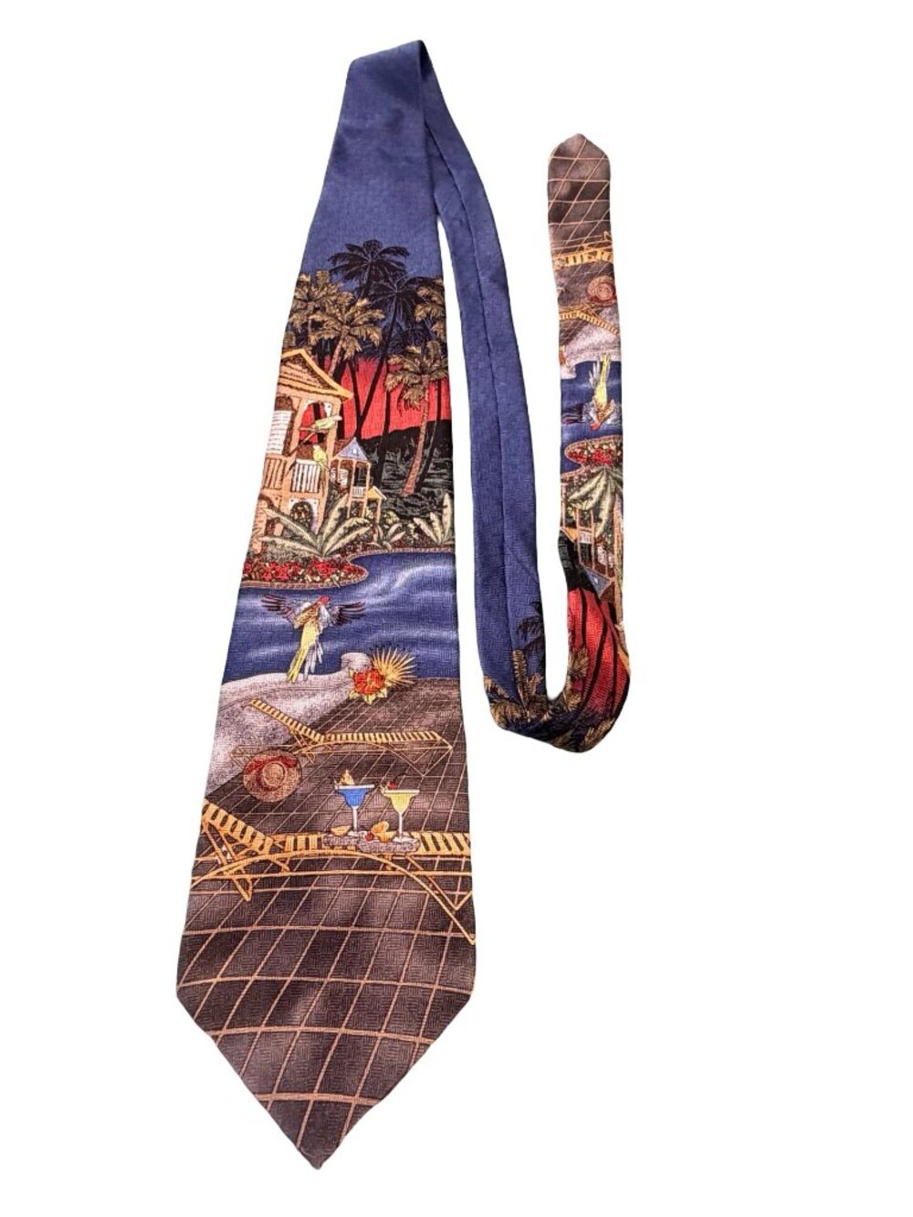 Van Heusen Silk Tie Tropical Beach Scene Palm Trees Sunset Novelty Neck Tie